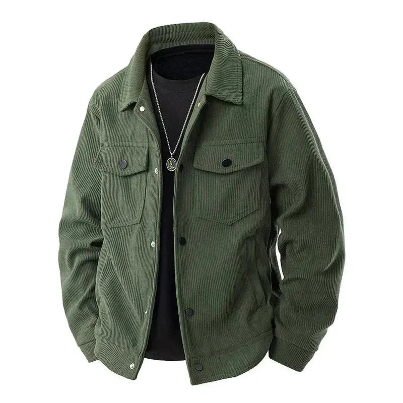 Classic brown corduroy jacket relaxed fit with turn-down collar and functional pockets