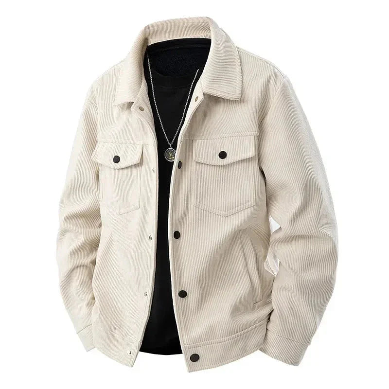 Classic brown corduroy jacket relaxed fit with turn-down collar and functional pockets