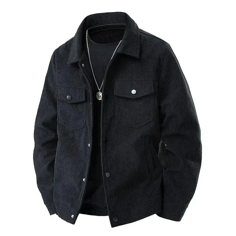 Classic brown corduroy jacket relaxed fit with turn-down collar and functional pockets