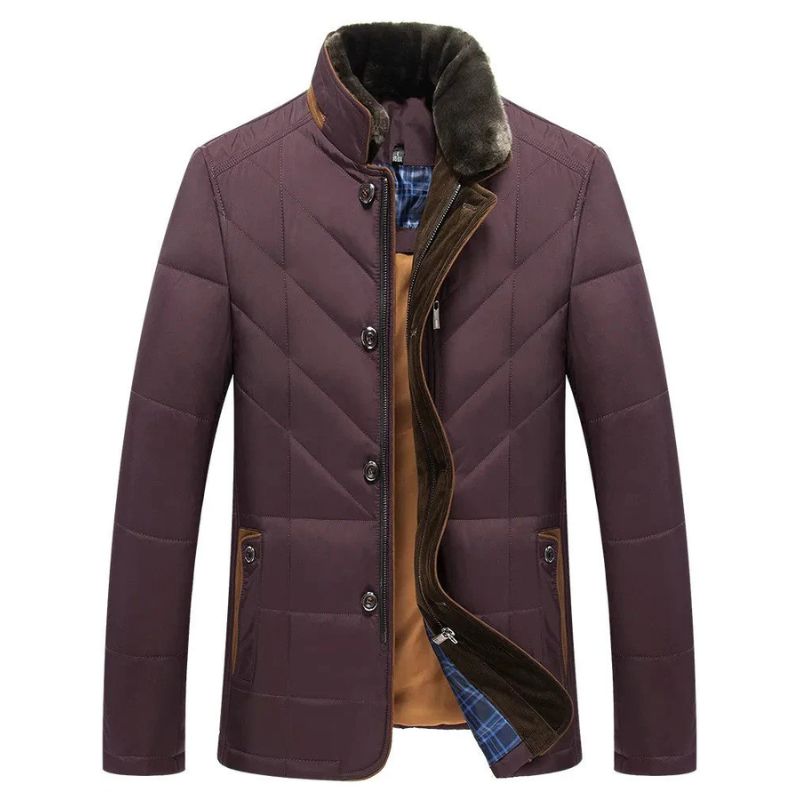 Halston dark wool winter overcoat tailored slim fit with structured shoulders for men