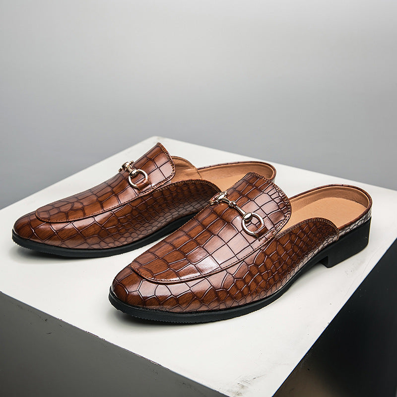 Elbert croc-embossed leather mules with horsebit detail, slip-on style for effortless luxury