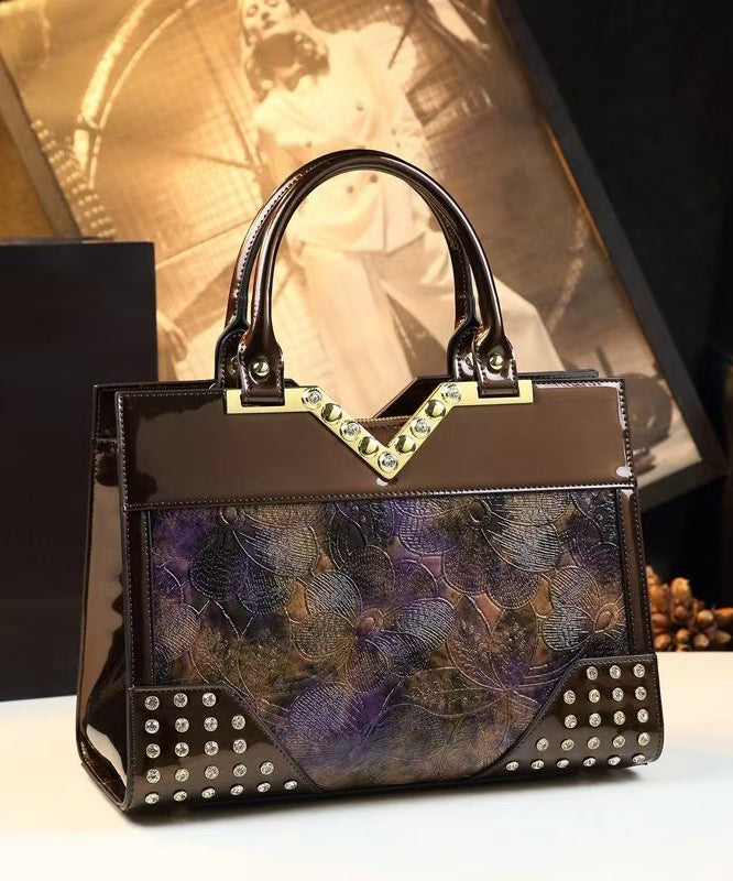 Sac fourre-tout élégant en cuir de veau gaufré avec zircons colorblock - Wavlynn