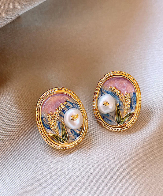 Boucles d'oreilles à tige élégantes en alliage de cuivre doré et émail perlé - Wavlynn