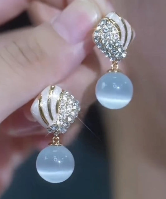 Boucles d'oreilles pendantes élégantes en alliage bleu clair avec pierre œil de chat en zircon - Wavlynn