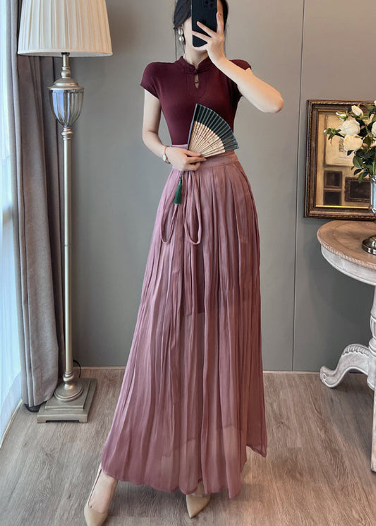 Ensemble deux pièces élégant robe et jupe à col mandarin mûre pour l'été - Wavlynn