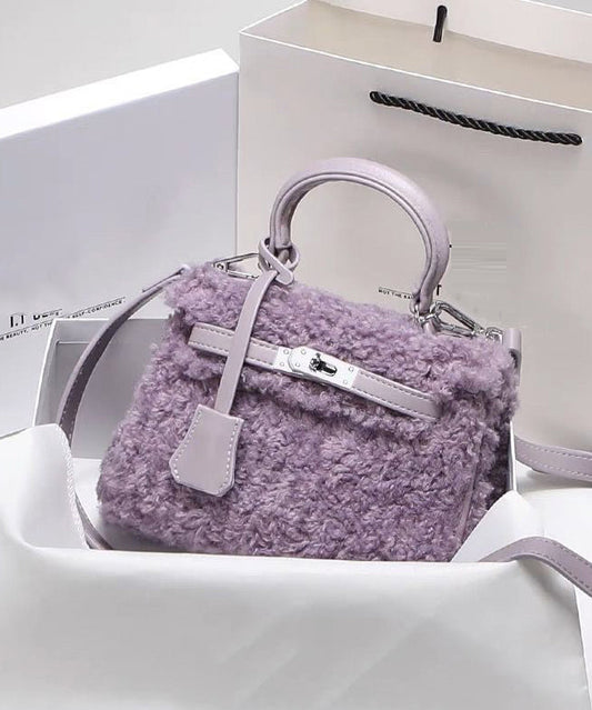 Mini sac à main élégant et durable en fausse fourrure violette pour femme - Wavlynn