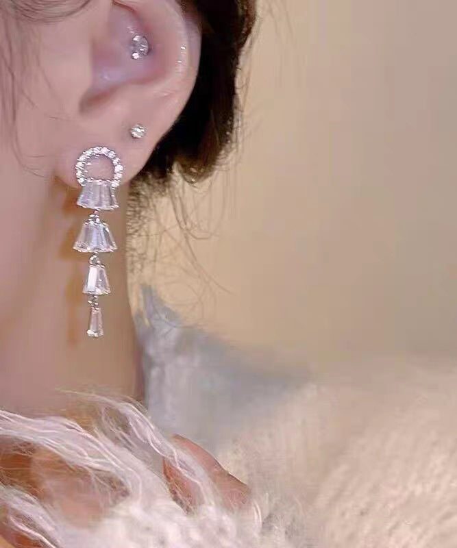 Boucles d'oreilles pendantes élégantes en alliage de zircon blanc - Wavlynn