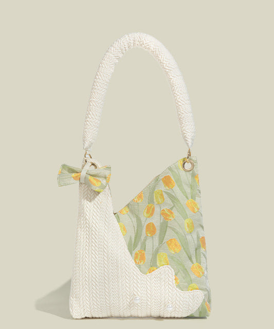 Sacs à bandoulière élégants en coton patchwork blanc asymétrique - Wavlynn