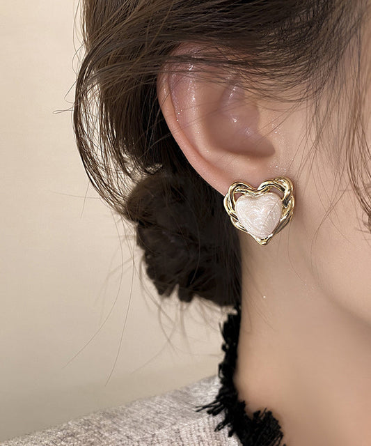 Boucles d'oreilles à tige élégantes en cuivre blanc surdoré avec émail goutte à goutte Love - Wavlynn