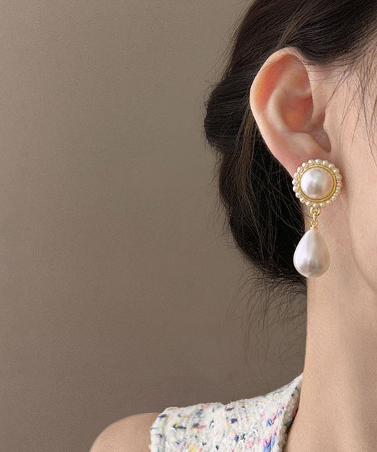 Boucles d'oreilles pendantes élégantes en alliage d'argent sterling blanc avec perles en forme de goutte d'eau - Wavlynn