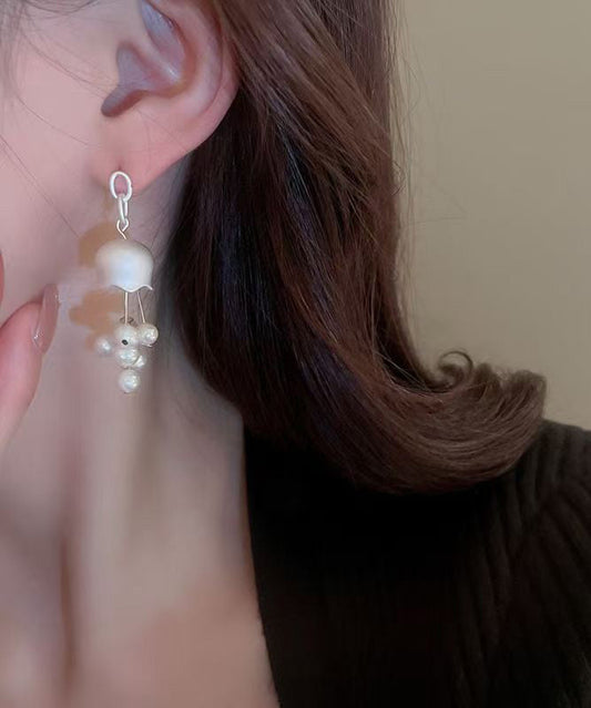 Boucles d'oreilles pendantes élégantes en argent sterling et perles de muguet blanches - Wavlynn