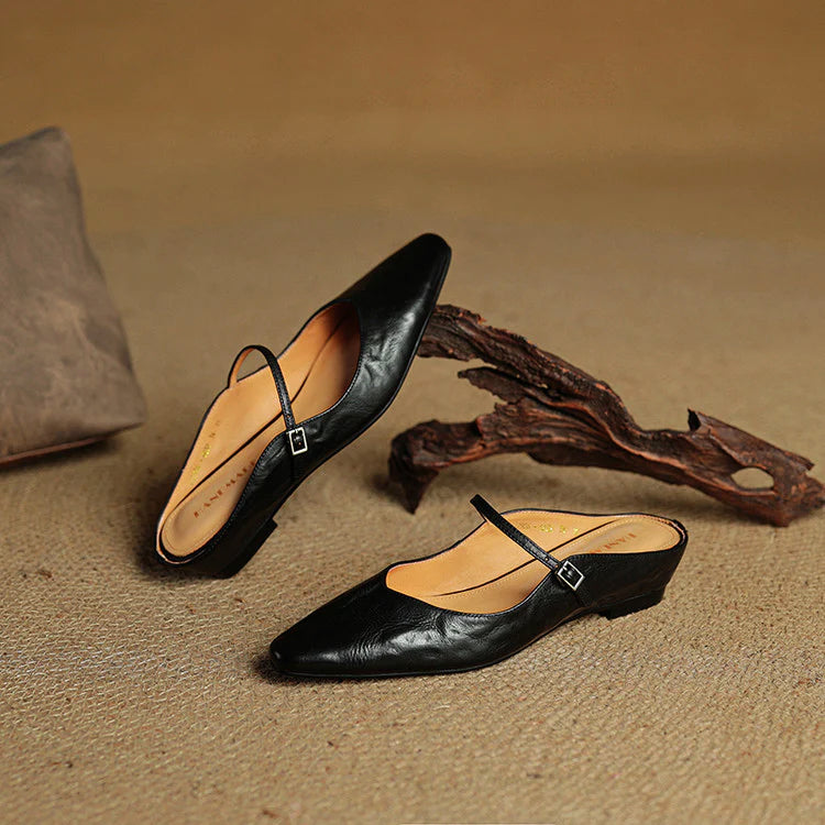 vegan leather pointed-toe Mary Jane flats with elegant strap detail for polished everyday wear