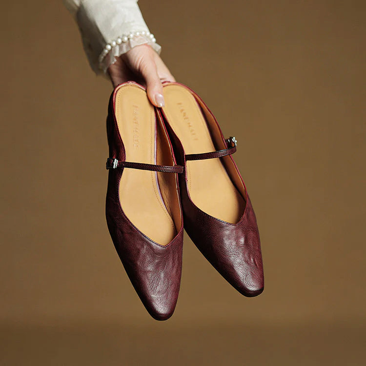 vegan leather pointed-toe Mary Jane flats with elegant strap detail for polished everyday wear