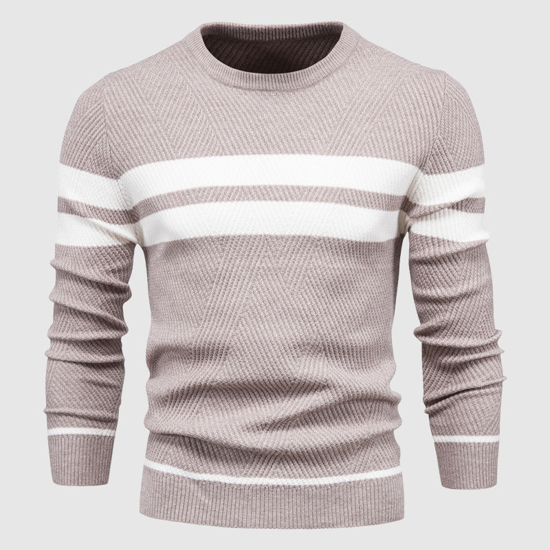 Roberto Russo men's striped knit sweater classic O-neck cotton-poly blend bold contemporary stripes