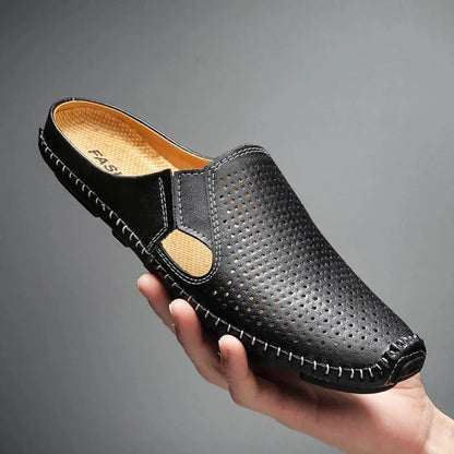 Wavlynn Eliano beige perforated faux leather mules with cut-out panels and cushioned insole