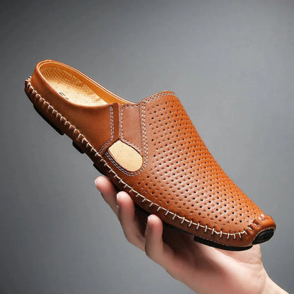 Wavlynn Eliano beige perforated faux leather mules with cut-out panels and cushioned insole