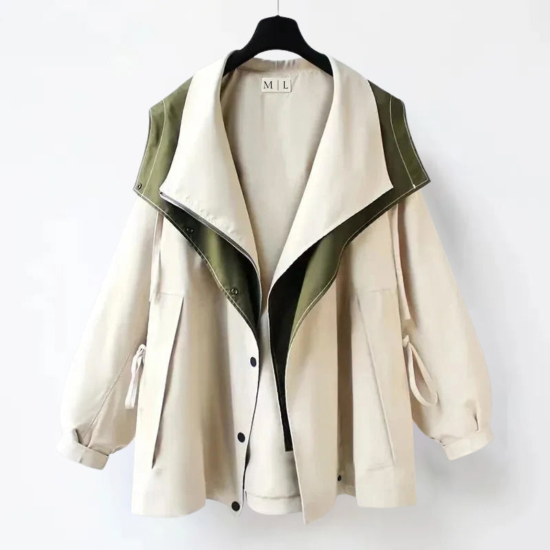 Elise Leroy City Fusion patchwork jacket in cotton-poly blend with adjustable hood and waist