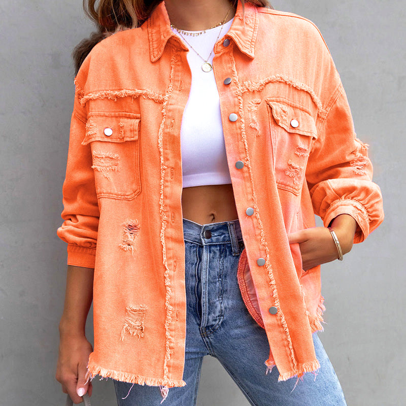 Elise Leroy white floral bomber jacket with fold-down collar and button closure