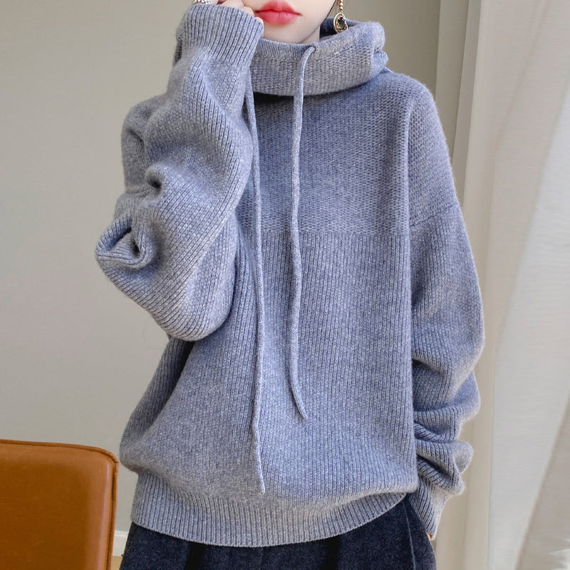 Elise Leroy wool hooded sweater, loose relaxed fit, masterfully knitted texture, luxurious ultra-soft fabric