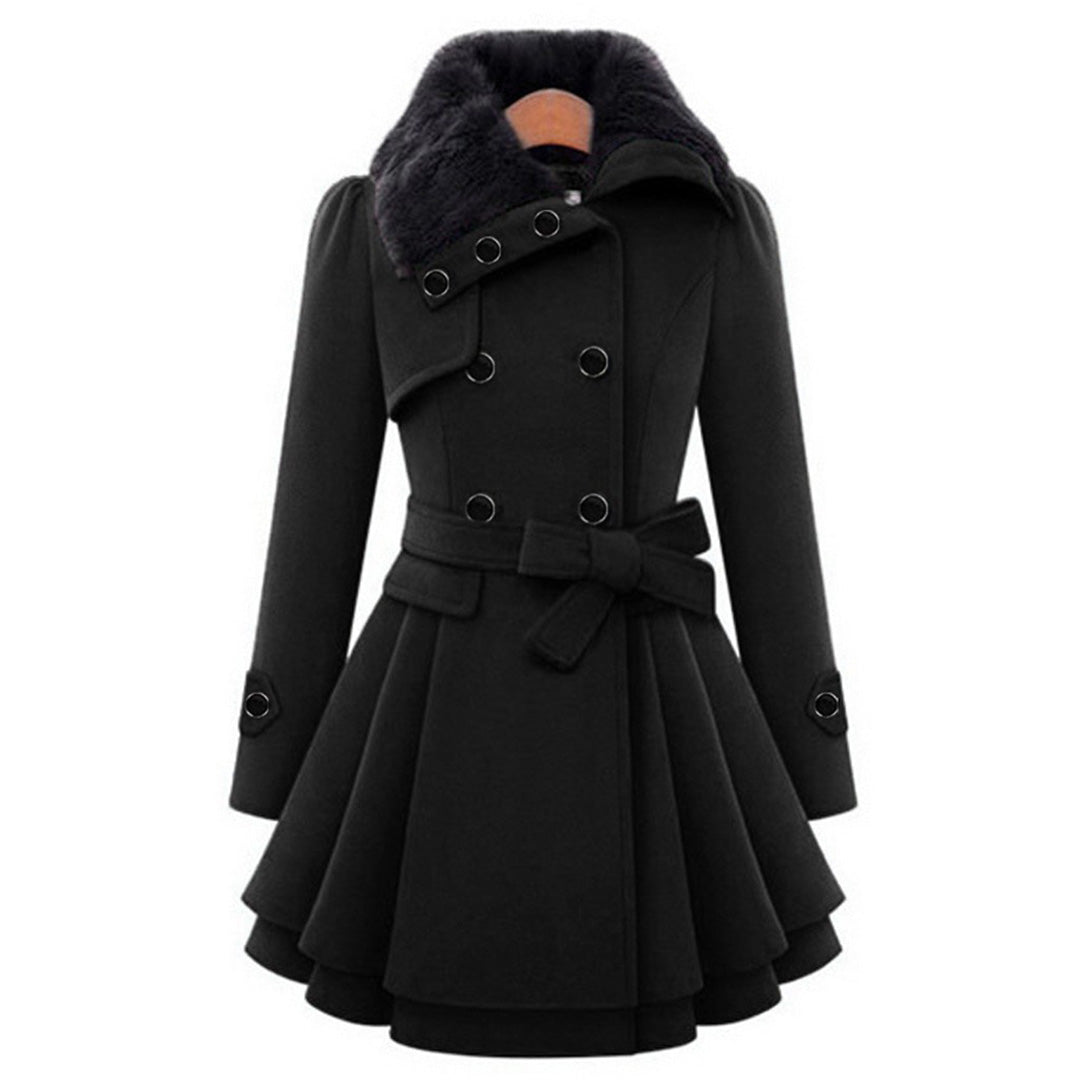 Women's camel wool blend trench coat, double-breasted elegant cut with belted waist