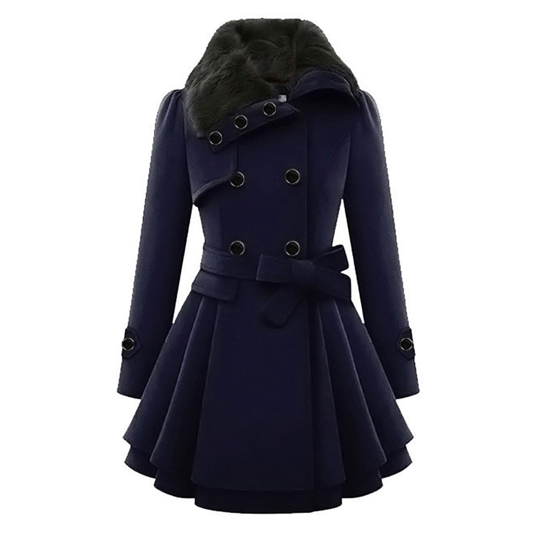 Women's camel wool blend double-breasted trench coat with belted waist elegant tailored silhouette