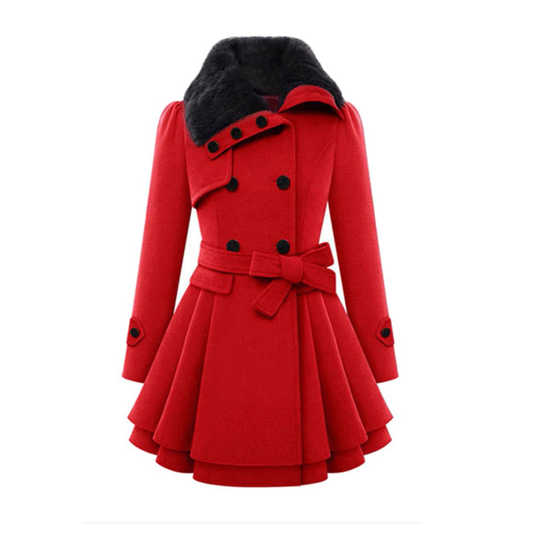 Women's camel wool blend trench coat, double-breasted elegant cut with belted waist