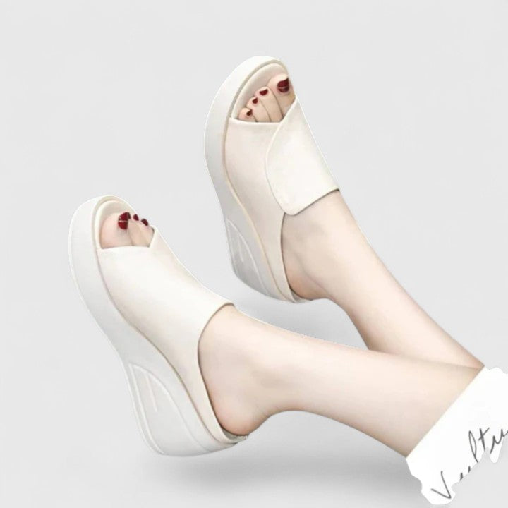 Esther comfort wedge sandals with cushioned sole, supportive arch design in neutral tone