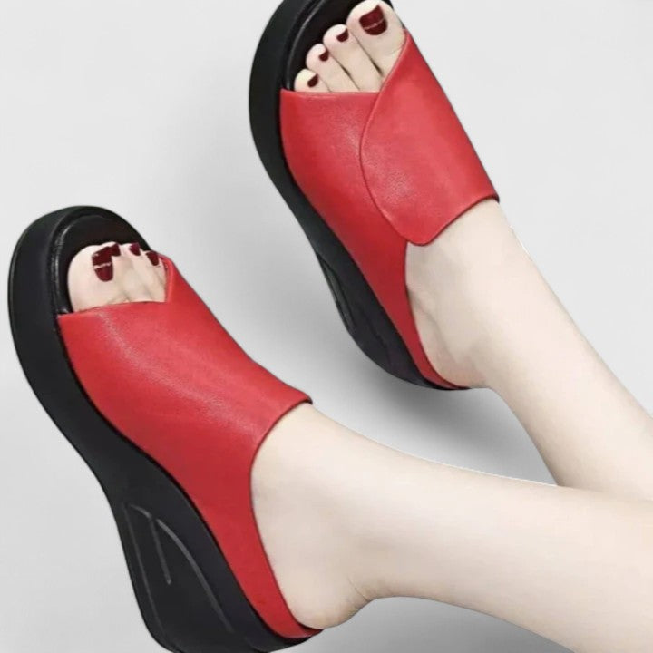 Women's comfort wedge sandals in neutral tones with cushioned sole and comfort support design