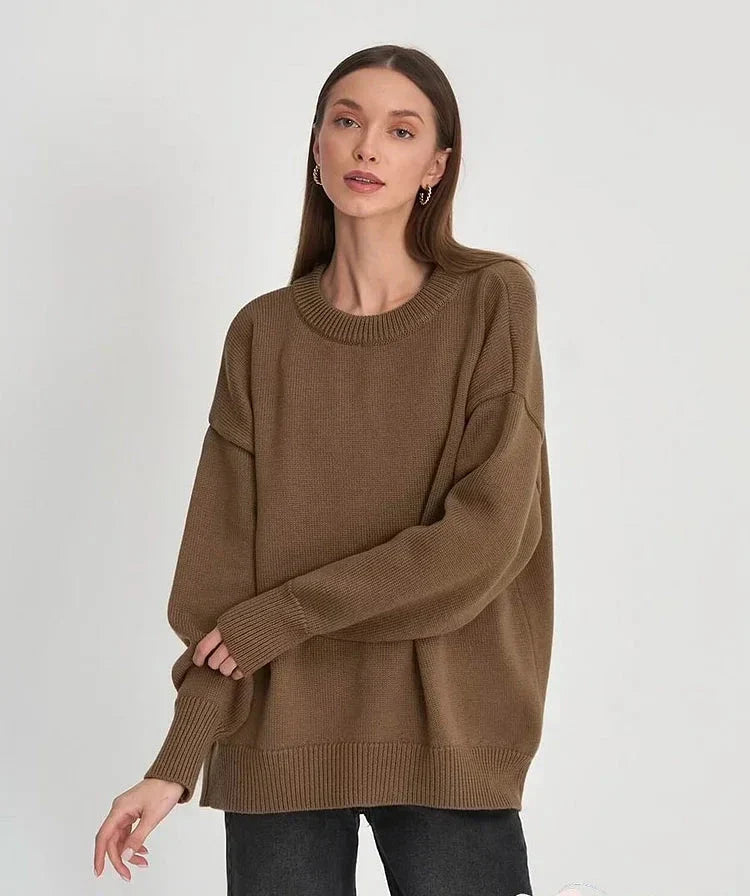 Women's oversized crew neck wool blend knit sweater relaxed cozy fit long sleeve fall winter
