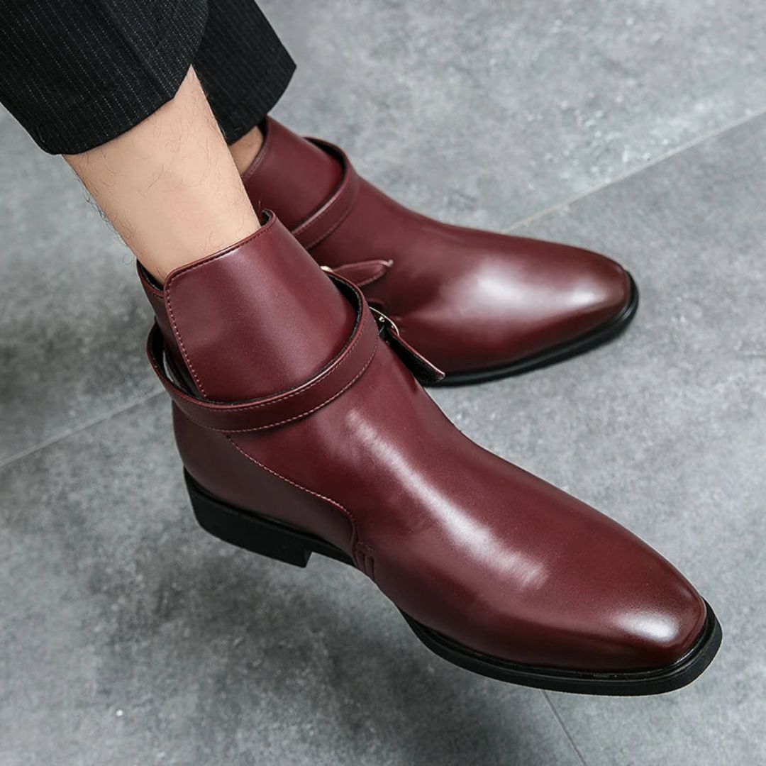 Men's Wavlynn Enrique brown vegan leather ankle strap boots with sleek silhouette