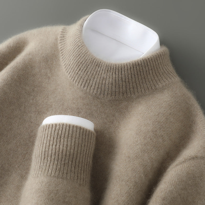 Men's ivory cashmere sweater tailored fit with structured layering collar by Wavlynn