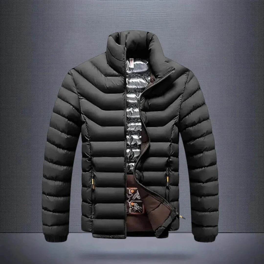 Enzo black puffer jacket water-repellent windproof structured fit lightweight urban style