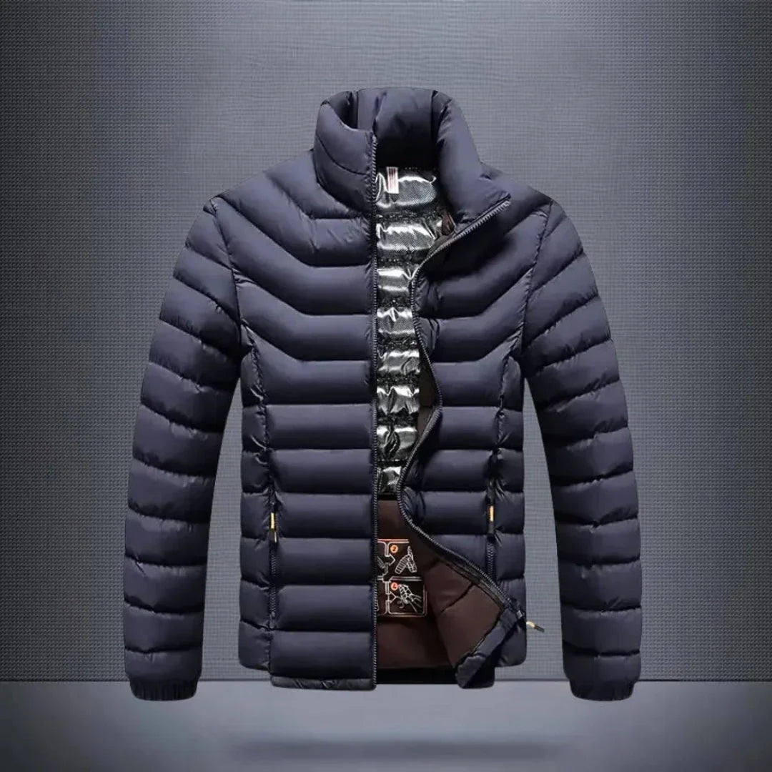 Enzo black puffer jacket water-repellent structured fit lightweight insulation urban style
