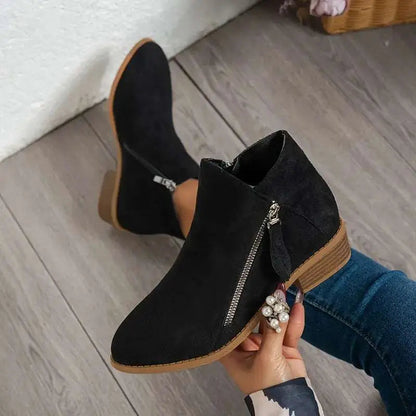 Women's ergonomic ankle boots in neutral tones, wide-fit silhouette with cushioned supportive sole