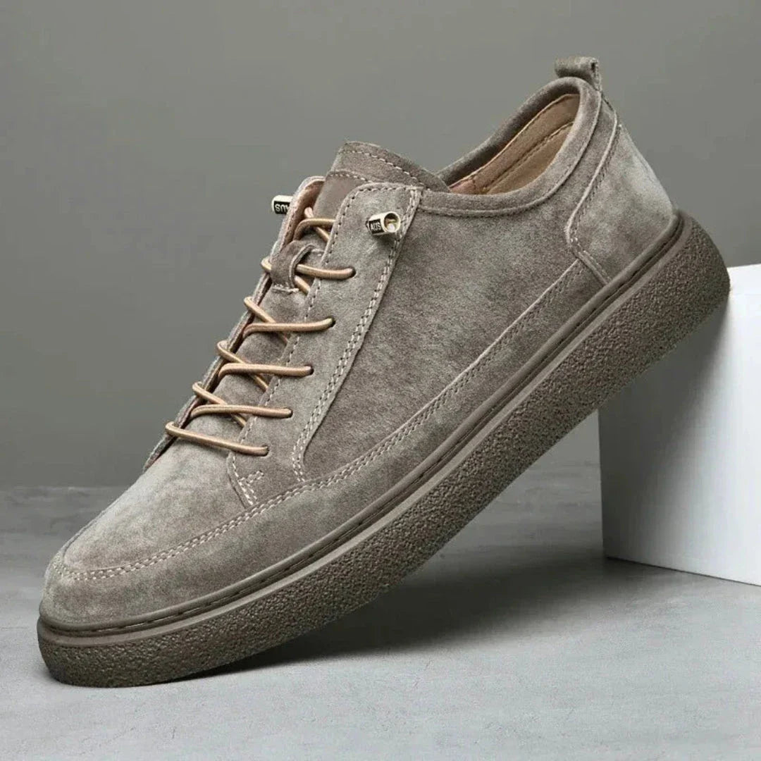 Men's tan suede low-top sneakers smart casual style cushioned insole durable textured rubber sole