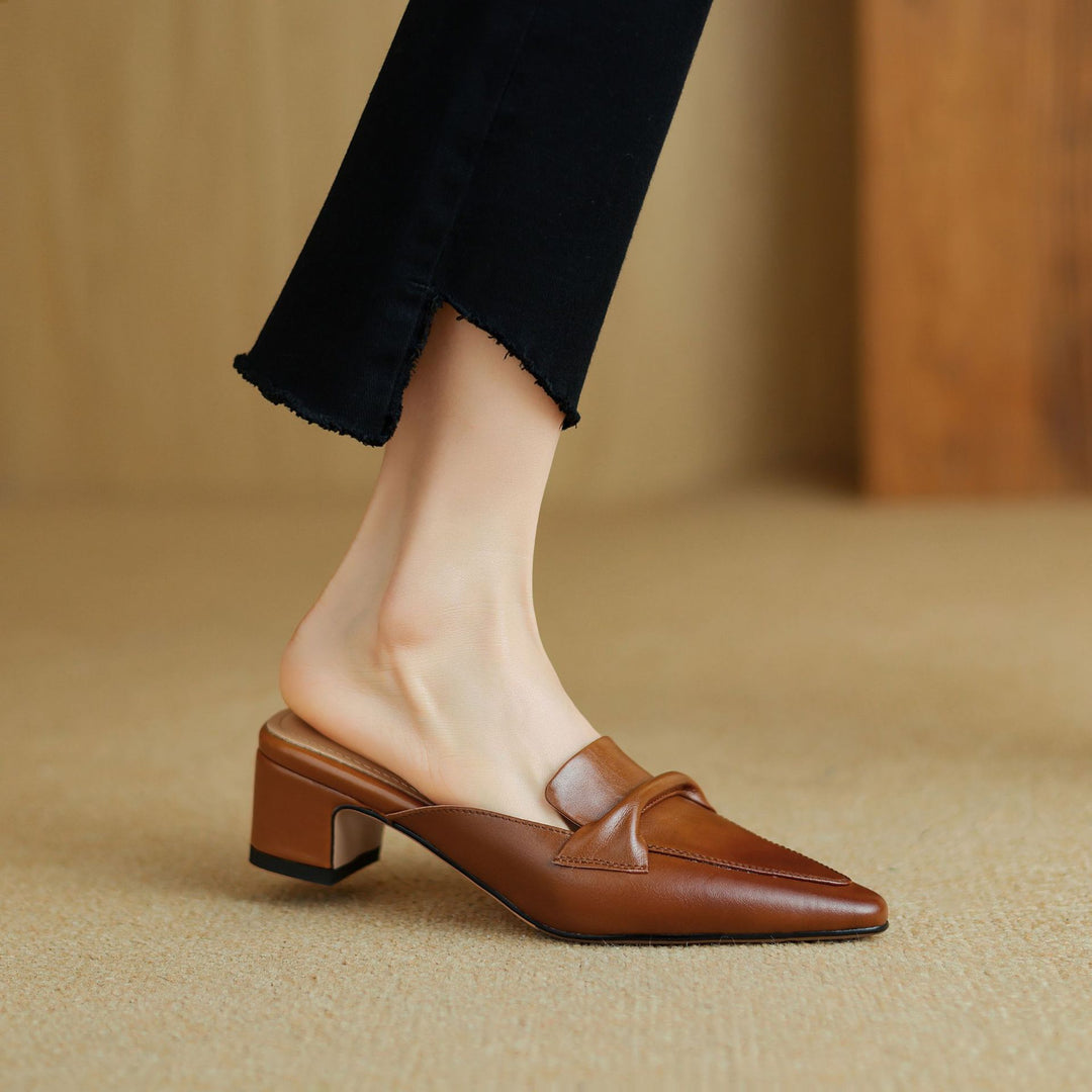 Cenara women's leather mules with elegant bow-trim strap detail, soft premium upper, cushioned insole