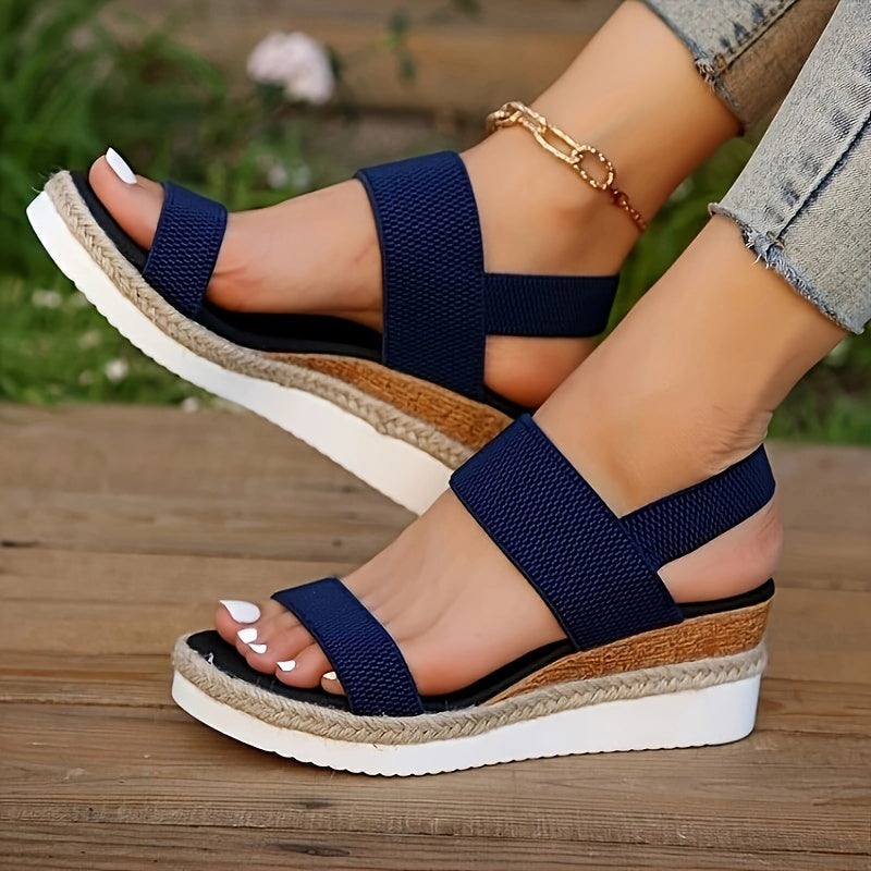 Women's beige PU leather espadrille wedge sandals with jute-wrapped heel for summer style