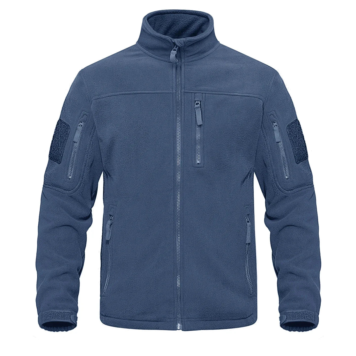 Men's full-zip thermal fleece jacket with high collar and multiple zippered pockets