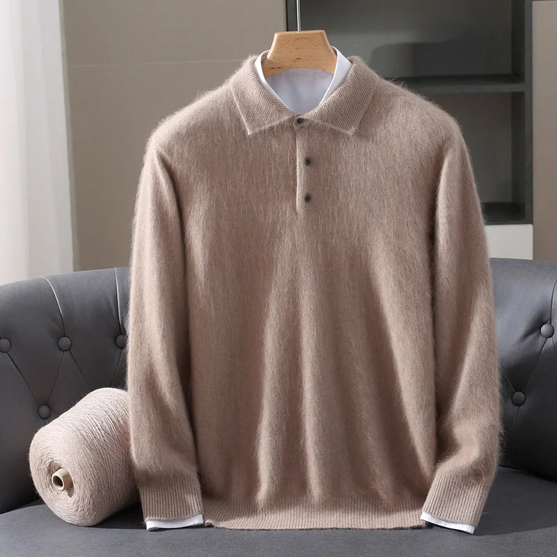EverWarm cashmere blend polo sweater with classic collar and button placket, lightweight sophisticated style