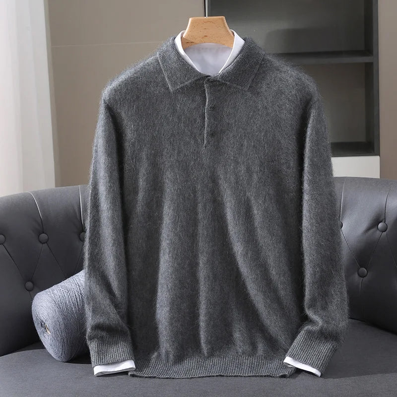 EverWarm cashmere blend polo sweater with button placket, lightweight classic sophistication
