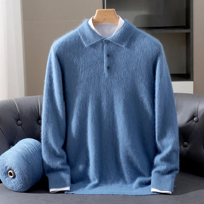 EverWarm cashmere blend polo sweater with classic collar and button placket, lightweight sophisticated style