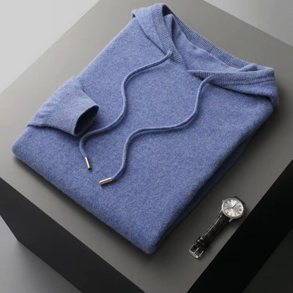 Everett grey merino wool hoodie sweater with true-to-size fit and moisture-wicking performance fabric