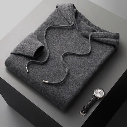 Everett gray merino wool hoodie sweater with true-to-size fit and moisture-wicking performance fabric
