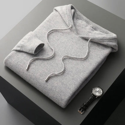Everett gray merino wool hoodie sweater with relaxed fit and moisture-wicking premium fabric