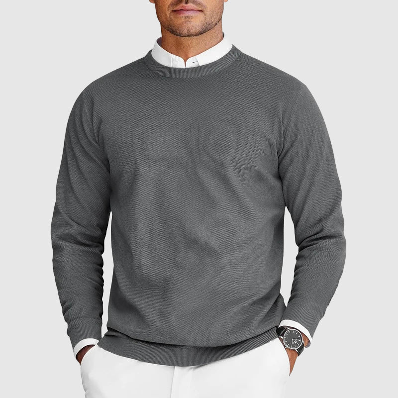 Men's lightweight crew neck sweater in casual minimal style, premium polyester-nylon knit for daily wear