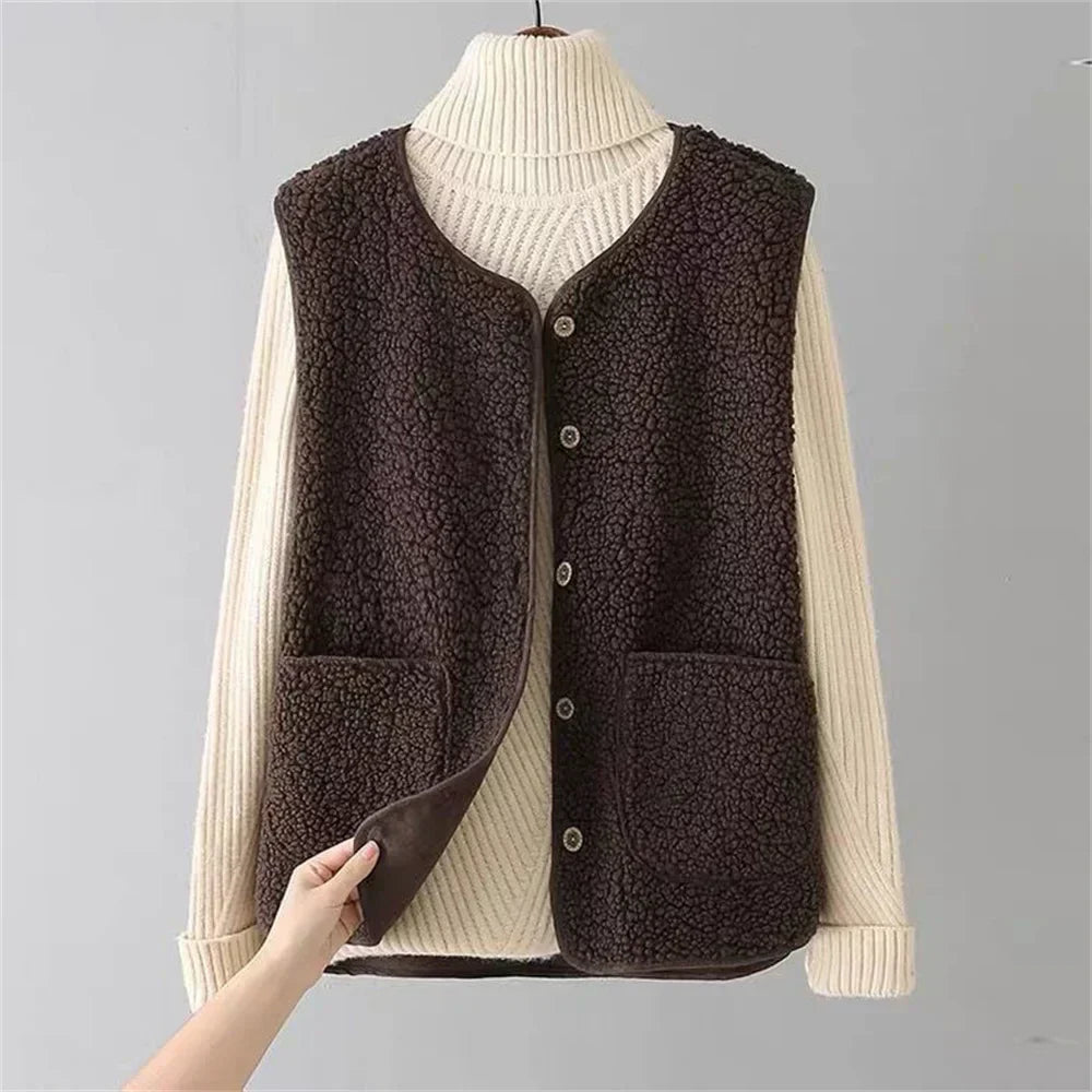 Celeste soft teddy blend comfort vest, lightweight insulation layering piece for autumn winter