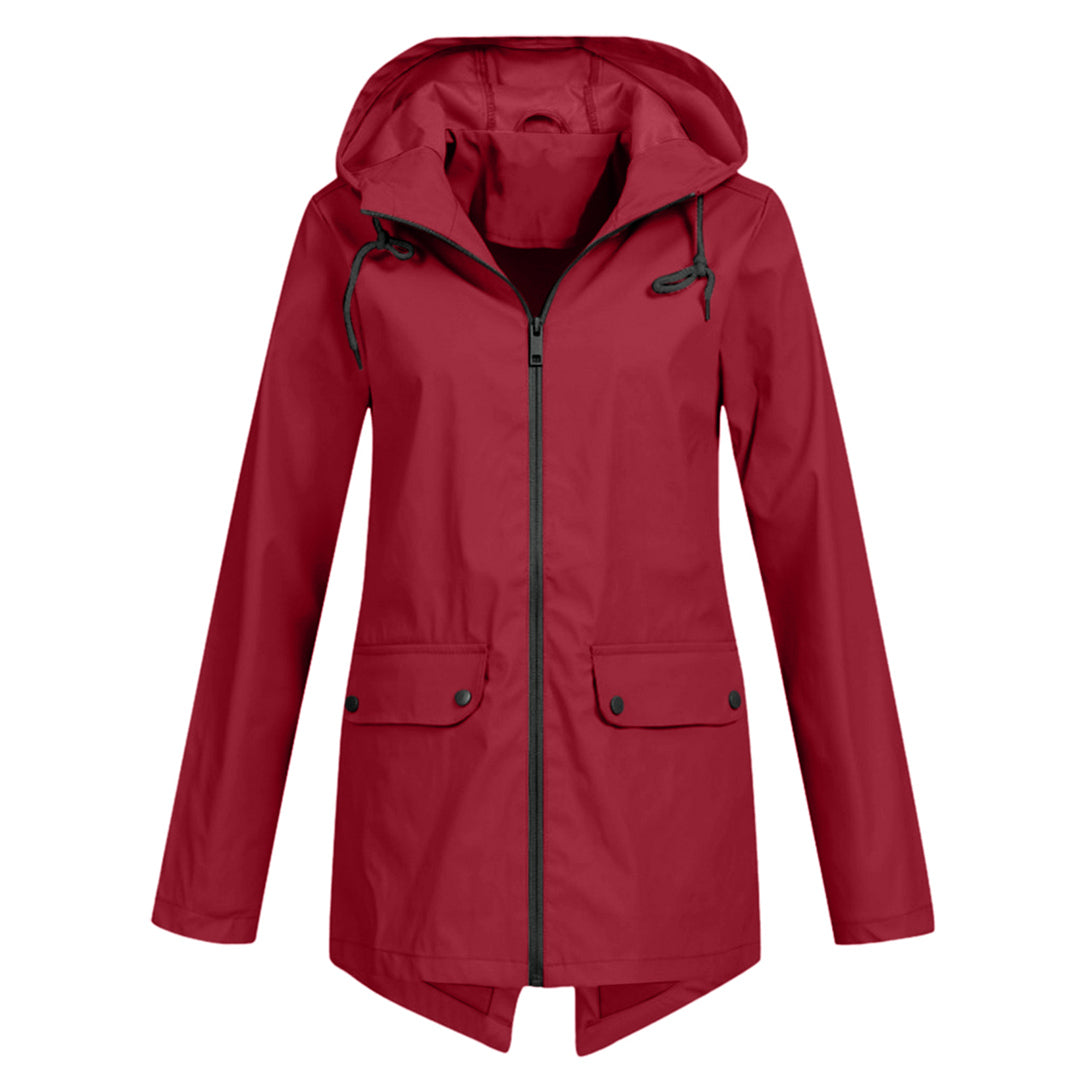 Women's lightweight breathable hooded rain jacket in sleek modern silhouette for commuting outdoors