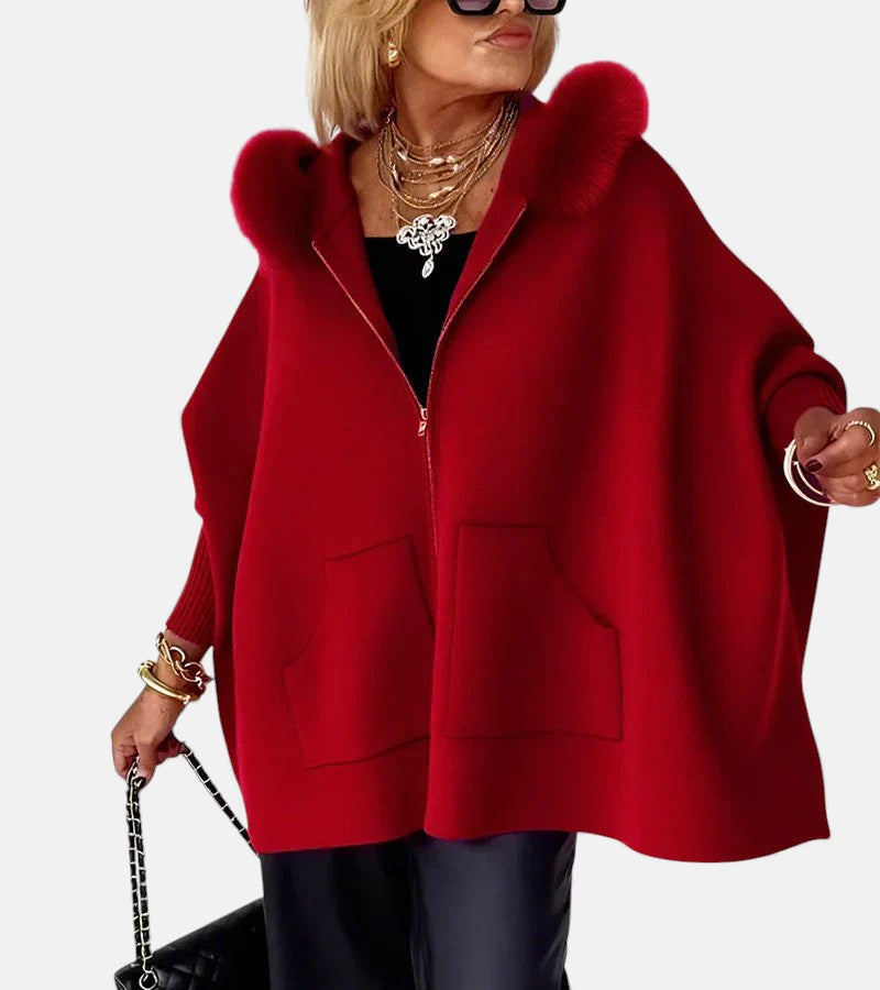Women's casual hooded coat relaxed silhouette draped design everyday warmth structured coverage