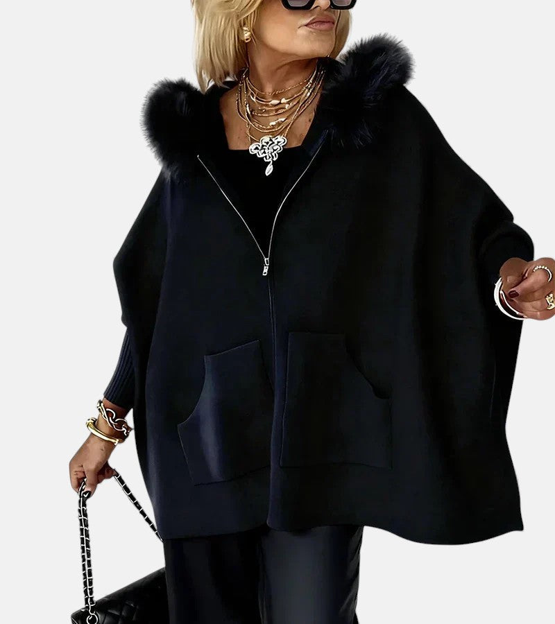 Casual hooded coat relaxed silhouette draped design everyday warmth structured coverage