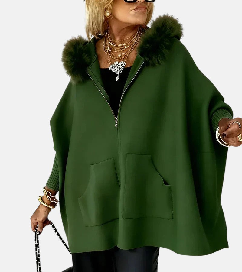 Women's casual hooded coat relaxed silhouette draped design everyday warmth in neutral tone